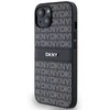 Apple iPhone 13 / 14 / 15 DKNY odinis dėklas Mono Stripe &amp; Metal Logo (DKHCP14SPRTHSLK) juodos spalvos