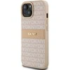 DKNY DKHCP15SPRTHSLP Apple iPhone 15 14 13 6.1 inch rožinės spalvos kietas dėklas Leather Mono Stripe & Metal Logo