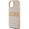 DKNY DKHCP15SPRTHSLP Apple iPhone 15 14 13 6.1 inch rožinės spalvos kietas dėklas Leather Mono Stripe & Metal Logo