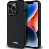 DKNY PU Leather Sidabrinis Metal Logo Magsafe dėklas telefonui Apple iPhone 14 Pro Max juodos spalvos