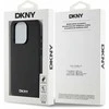 DKNY PU Leather Sidabrinis Metal Logo Magsafe dėklas telefonui Apple iPhone 15 Pro juodos spalvos