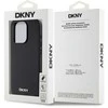 DKNY PU Leather Sidabrinis Metal Logo Magsafe dėklas telefonui Apple iPhone 15 Pro Max juodos spalvos