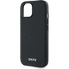 DKNY PU Leather Sidabrinis Metal Logo Magsafe dėklas telefonui Apple iPhone 13 juodos spalvos