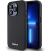 DKNY PU Leather Sidabrinis Metal Logo Magsafe dėklas telefonui Apple iPhone 15 Pro Max juodos spalvos