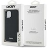 DKNY PU Leather Sidabrinis Metal Logo Magsafe dėklas telefonui Apple iPhone 15 juodos spalvos