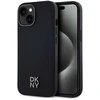 DKNY PU Leather Stack Logo Magsafe Dėklas, skirtas Apple iPhone 15 juodos spalvos