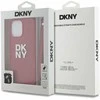 DKNY PU Leather Stack Logo Wrist Strap dėklas telefonui Apple iPhone 14 Pro raudonos spalvos