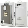 DKNY PU Leather Stack Logo Wrist Strap dėklas telefonui Apple iPhone 14 Pro Max rusvai gelsvas