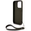 DKNY PU Leather Stack Logo Wrist Strap dėklas telefonui Apple iPhone 15 Pro rudos spalvos