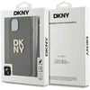 DKNY PU Leather Stack Logo Wrist Strap dėklas telefonui Apple iPhone 14 rudos spalvos