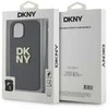 DKNY PU Leather Stack Logo Wrist Strap dėklas telefonui Apple iPhone 13 juodos spalvos