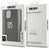 DKNY PU Leather Stack Logo Wrist Strap dėklas telefonui Apple iPhone 14 Pro rudos spalvos