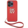 DKNY PU Leather Stack Logo Wrist Strap dėklas telefonui Apple iPhone 15 Pro Max raudonos spalvos