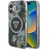 Guess Glitter Flowers Triangle Mygtukai MagSafe Apple iPhone 16 dėklas telefonui juodos spalvos