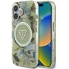Guess Glitter Flowers Triangle Mygtukai MagSafe Apple iPhone 16 dėklas telefonui žalios spalvos