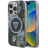 Guess Glitter Flowers Triangle Mygtukai MagSafe Apple iPhone 16 Pro Max dėklas telefonui juodos spalvos