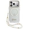 Guess IML Glitter Script Strap MagSafe dėklas skirtas iPhone 17 Pro Max Transparent