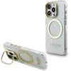Guess IML Gold Outline Stand Camera Frame MagSafe dėklas skirtas Apple iPhone 15 Pro Max skaidrus