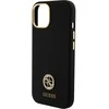 Guess Liquid Silicone 4G Strass Metal Logo dėklas telefonui Apple iPhone 15 juodos spalvos