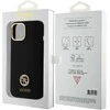 Guess Liquid Silicone 4G Strass Metal Logo dėklas telefonui Apple iPhone 15 juodos spalvos
