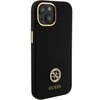 Guess Liquid Silicone 4G Strass Metal Logo dėklas telefonui Apple iPhone 15 juodos spalvos
