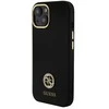 Guess Liquid Silicone 4G Strass Metal Logo dėklas telefonui Apple iPhone 15 juodos spalvos
