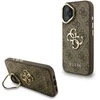 Guess PU 4G Metal Logo Stand Camera Frame dėklas skirtas Apple iPhone 16 rudos spalvos