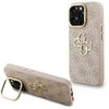 Guess PU 4G Metal Logo Stand Camera Frame dėklas skirtas Apple iPhone 16 Pro rožinės spalvos