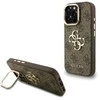 Guess PU 4G Metal Logo Stand Camera Frame dėklas skirtas Apple iPhone 16 Pro rudos spalvos