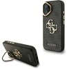 Guess PU 4G Metal Logo Stand Camera Frame dėklas skirtas Apple iPhone 16 juodos spalvos