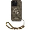 Guess PU 4G Metal Logo Strap dėklas skirtas Apple iPhone 16 Pro Max rudos spalvos