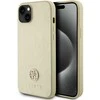 Guess GUHCP15SPS4DGPD iPhone 15 6.1" zoty/auksinis kietas dėklas, odinis 4G metalinis logotipas Strass