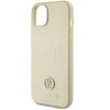 Guess GUHCP15SPS4DGPD iPhone 15 6.1" zoty/auksinis kietas dėklas, odinis 4G metalinis logotipas Strass