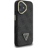 Guess PU 4G Strass Triangle Logo Stand Camera Frame MagSafe dėklas skirtas Apple iPhone 16 juodos spalvos