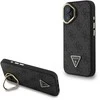 Guess PU 4G Strass Triangle Logo Stand Camera Frame MagSafe dėklas skirtas Apple iPhone 16 juodos spalvos