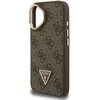 Guess PU 4G Strass Triangle Logo Stand Camera Frame MagSafe dėklas skirtas Apple iPhone 16 rudos spalvos