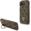 Guess PU 4G Strass Triangle Logo Stand Camera Frame MagSafe dėklas skirtas Apple iPhone 16 rudos spalvos