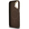 Guess PU 4G Strass Triangle Logo Stand Camera Frame MagSafe dėklas skirtas Apple iPhone 16 rudos spalvos