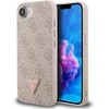 Guess PU 4G Strass Triangle Metal Logo dėklas Apple iPhone 16e rožinės spalvos