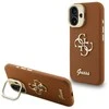 Guess PU Grained 4G Logo Stand Camera Frame dėklas skirtas Apple iPhone 16 rudos spalvos
