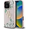 Guess PU Grained Roses 4G Metal Logo dėklas skirtas Apple iPhone 16 Pro rožinės spalvos