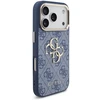 Dėklas Guess PU Leather 4G Metal Logo Gold Frame Case for iPhone 18 Pro Mėlyna