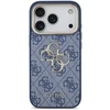 Dėklas Guess PU Leather 4G Metal Logo Gold Frame Case for iPhone 18 Pro Mėlyna