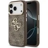 Guess PU Leather 4G Metal Logo Gold Frame dėklas skirtas Apple iPhone 17 Pro Max rudos spalvos
