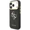 Dėklas Guess PU odos 4G metalinio logotipo auksinis rėmelis iPhone 18 Pro telefonui, juodas