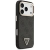 Dėklas Guess PU Leather 4G Strass Triangle Logo Gold Frame MagSafe Case for iPhone 18 Pro Juodas