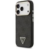 Dėklas Guess PU Leather 4G Strass Triangle Logo Gold Frame MagSafe Case for iPhone 18 Pro Juodas