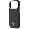 Dėklas Guess PU Leather 4G Strass Triangle Logo Gold Frame MagSafe Case for iPhone 18 Pro Juodas