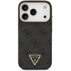 Dėklas Guess PU Leather 4G Strass Triangle Logo Gold Frame MagSafe Case for iPhone 18 Pro Juodas