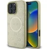 Guess Saffiano Peony Stamp MagSafe Apple iPhone 16 Pro dėklas telefonui aukso spalvos